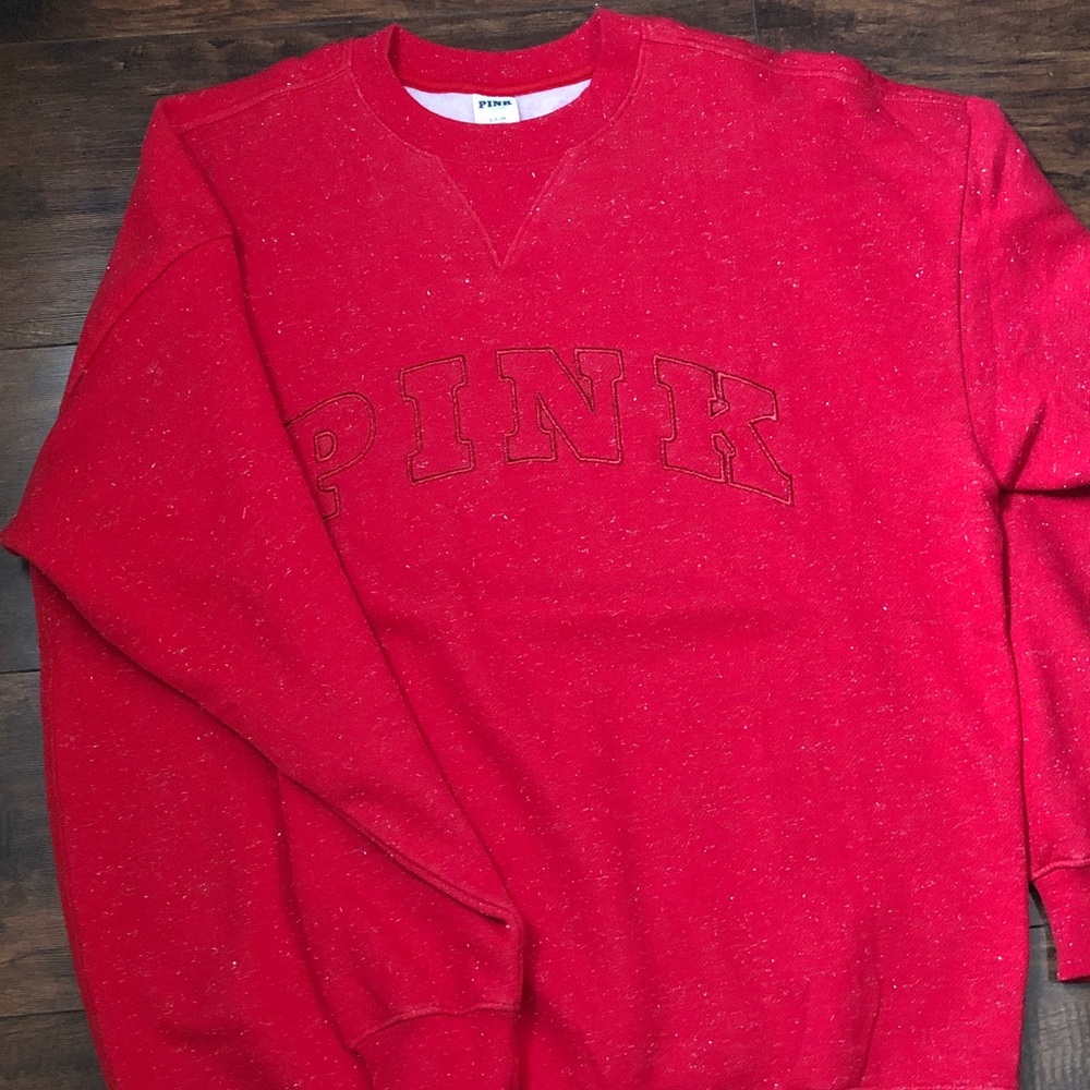 PINK Victoria's Secret Red Speckled Crewneck Sweatshirt